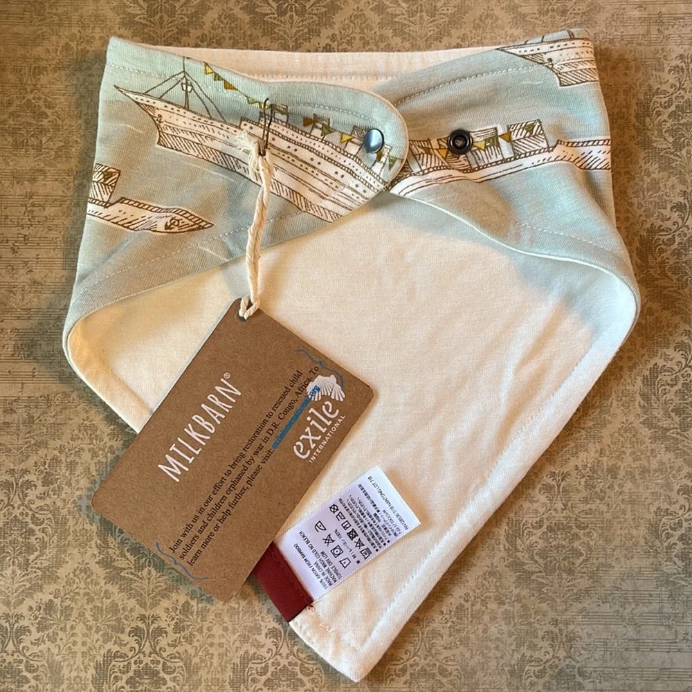 MilkBarn Blue Ships Bamboo Kerchief Bib